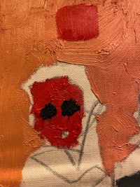 a painting of a woman with a red face