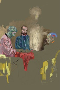 a painting of three men sitting at a table