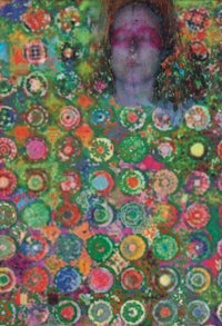 a painting of a woman with colorful circles on her face