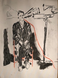 a drawing of a man sitting in a chair