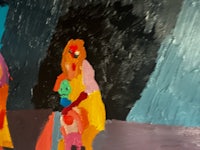 a painting of a group of people in a rainstorm