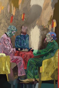 a painting of three men sitting at a table