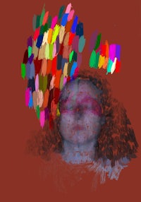 a painting of a woman with colorful paint on her head