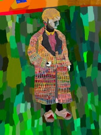 a painting of a man in a colorful coat