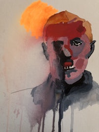 a watercolor painting of a man with a red head