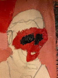 a painting of a man with a red mask on his face