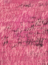 a pink painting with a lot of writing on it