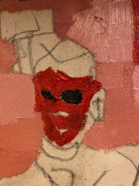 a painting of a man with a red mask on his face