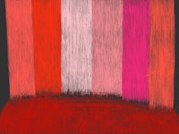 a drawing of a room with red and pink stripes