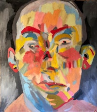 a painting of a man with a colorful face