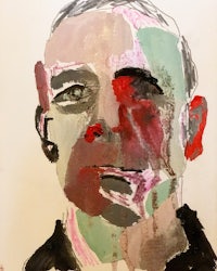 a painting of a man with a red face