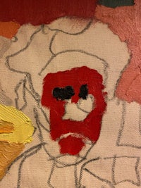 a painting of a man with a red face