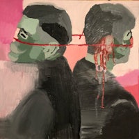 a painting of two men with blood on their faces