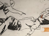 a drawing of a man laying on the ground