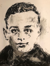 a drawing of a boy in black and white