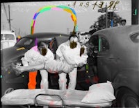 a black and white photo of a group of people in a car