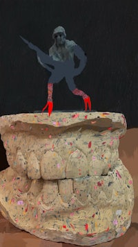 a painting of a man standing on top of a tooth