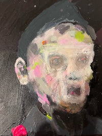 a painting of a man with a pink face