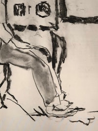 a drawing of a man sitting on a chair