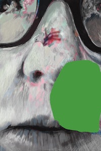 a painting of a person with glasses and a green ball