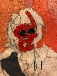 a painting of a man with a red face