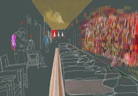 a drawing of a room with a painting on the wall