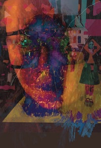 an abstract painting of a woman's face