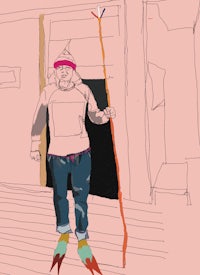 a drawing of a person holding a broom