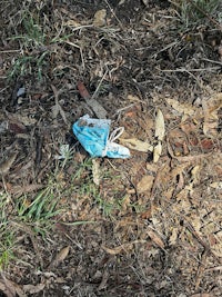 a blue frisbee laying on the ground