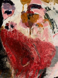 a painting of a woman with a red face