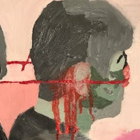 a painting of two people with blood on their faces