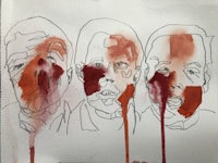 a drawing of three men with blood on their faces