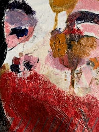 an abstract painting of a face in red and black