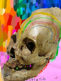 an image of a skull with a rainbow colored background