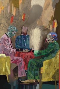 a painting of three people sitting at a table